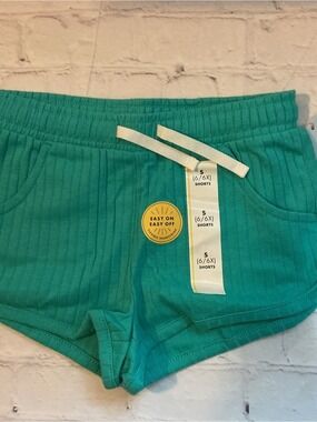 Bundle 3  Cat & Jack Shorts Dark Mint Ribbed Pull On Drawstring  S(6/6X) NWT